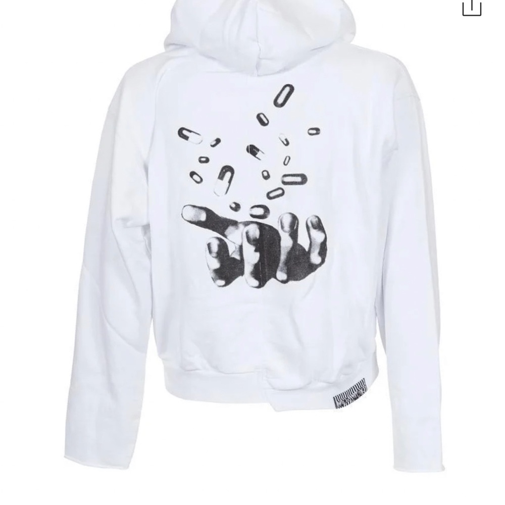 Off-White White and Black Crewneck Sweater with Artistic Graphic